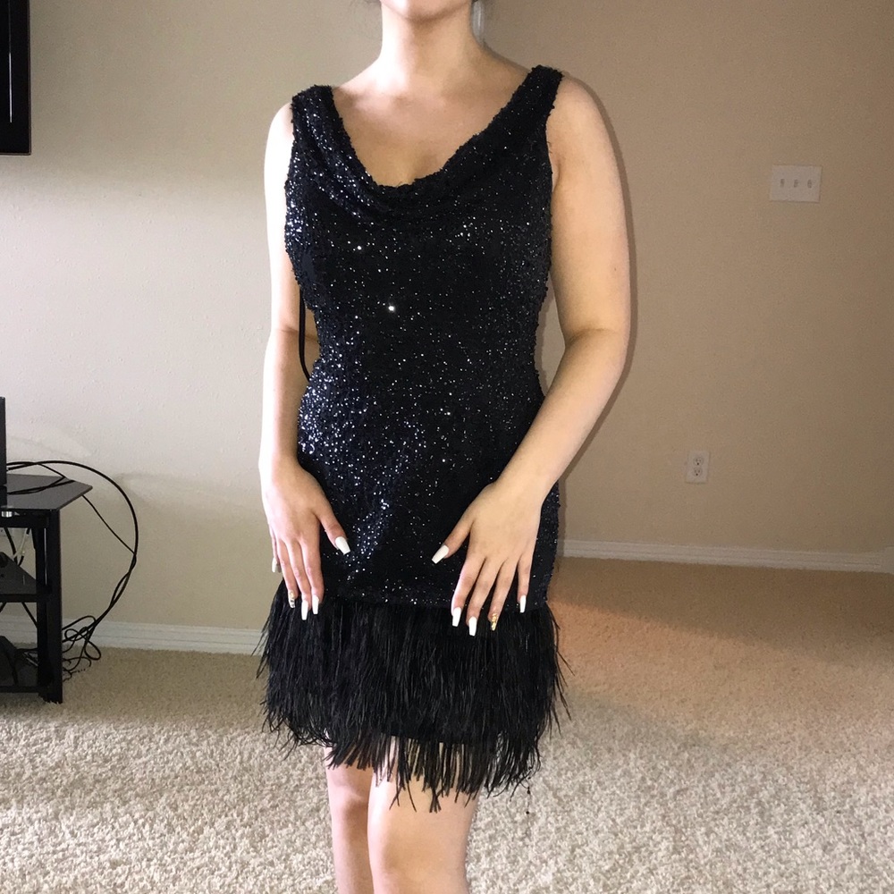 Jovani cocktail feather dress